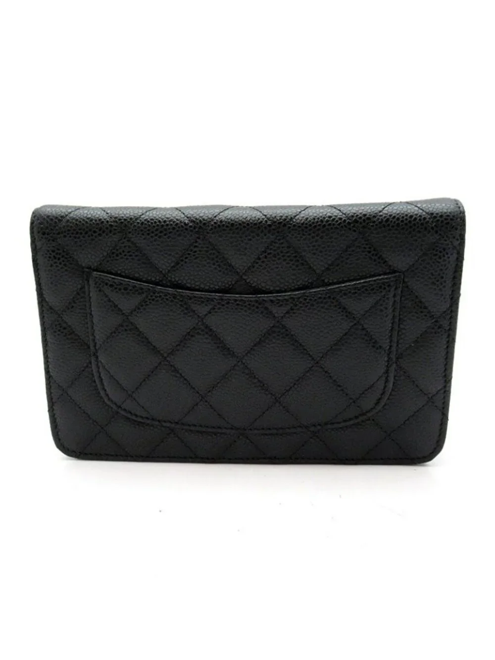 Chanel Quilted Chain Wallet Caviar Leather Shoulder Bag Black